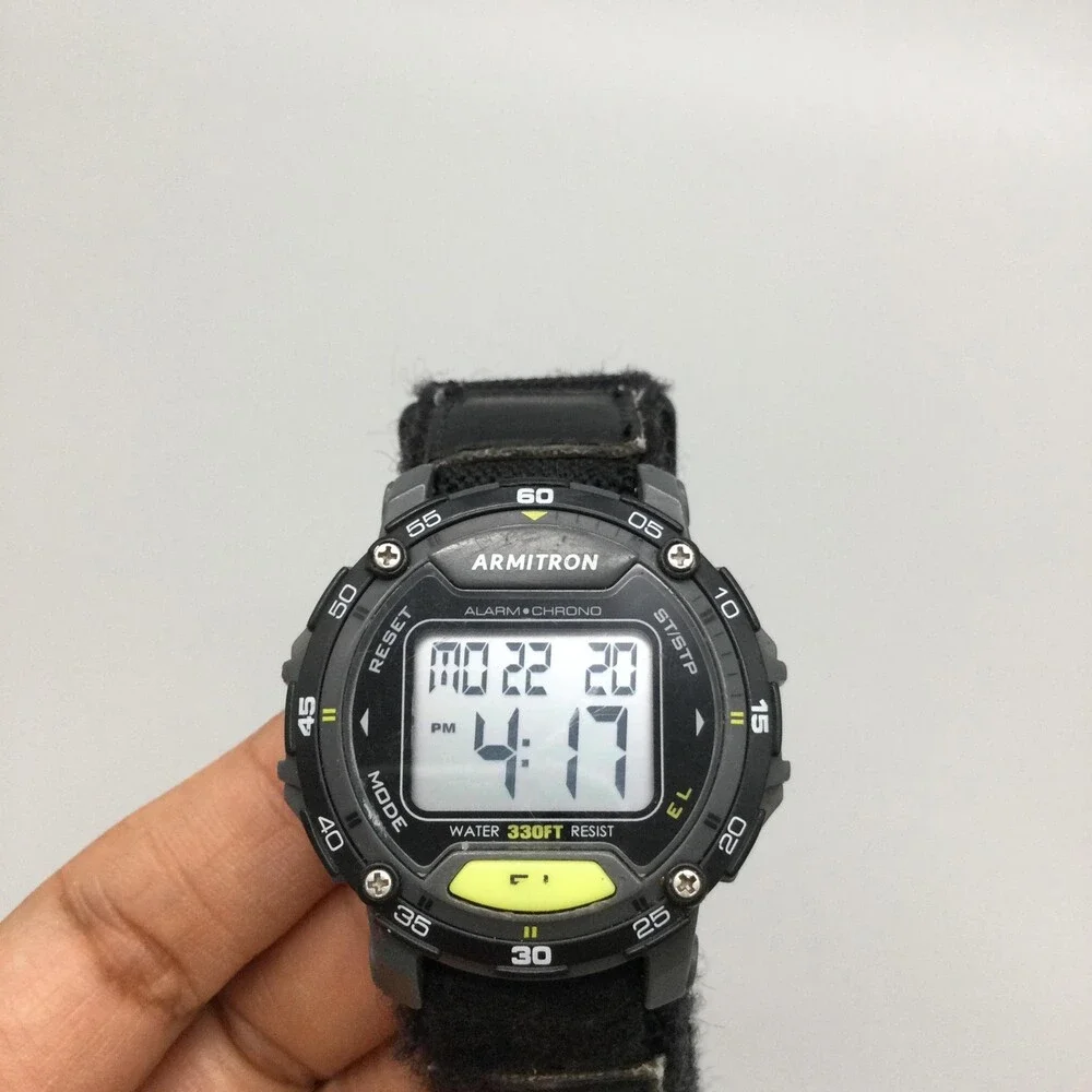 Armitron Pro Sport Mens Watch 43mm Digital Black Nylon Alarm Chrono Backlight